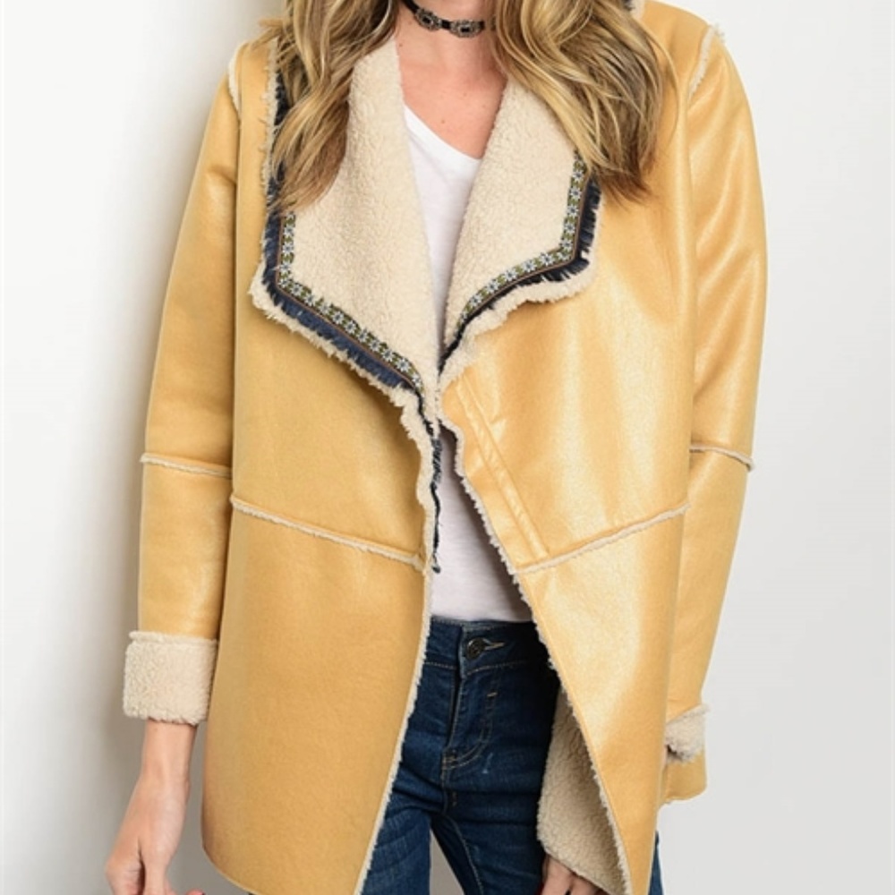 Camel microsuede shearling jacket w/pockets! - Picture 1 of 3